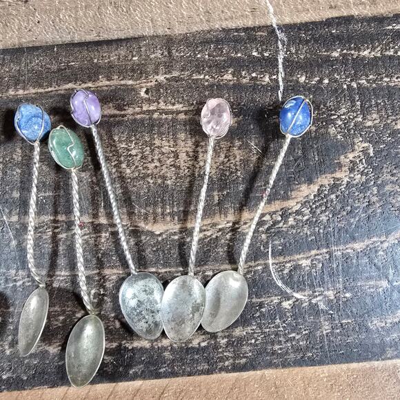 Vintage Semi Precious Stone Demitasse Spoons Set of 10 Twisted/Wire wrapped - Picture 2 of 6